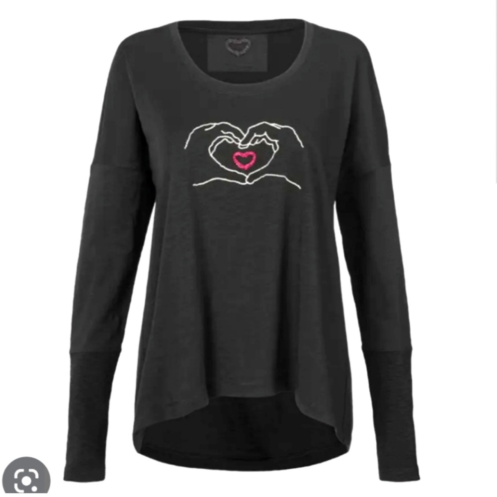 CAbi Love You Tee Long Sleeve Oversized Embroidered Heart Shirt 4197 Black Med